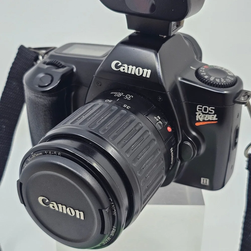 Canon EOS Rebel II 35mm Film SLR Camera with 35-80mm Lens & Speedlite 200E Flash
